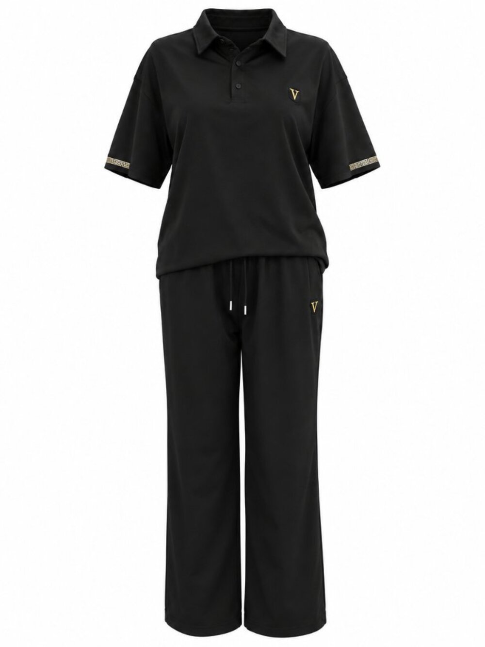 Black Polo Wide Leg Pants Two Piece Set New
